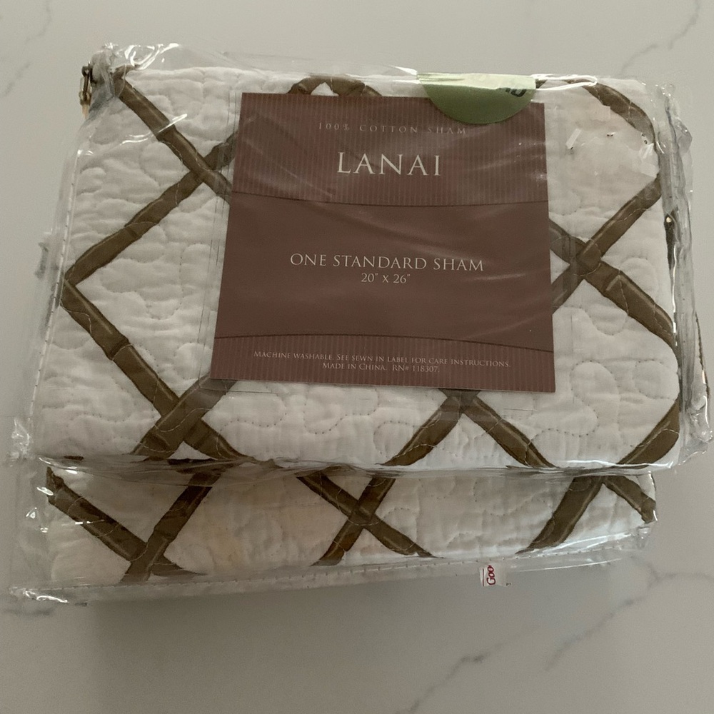 LANAI STANDARD SHAM 2-Packages 20" x 26"  100% Cotton White/Brown Bamboo NWT